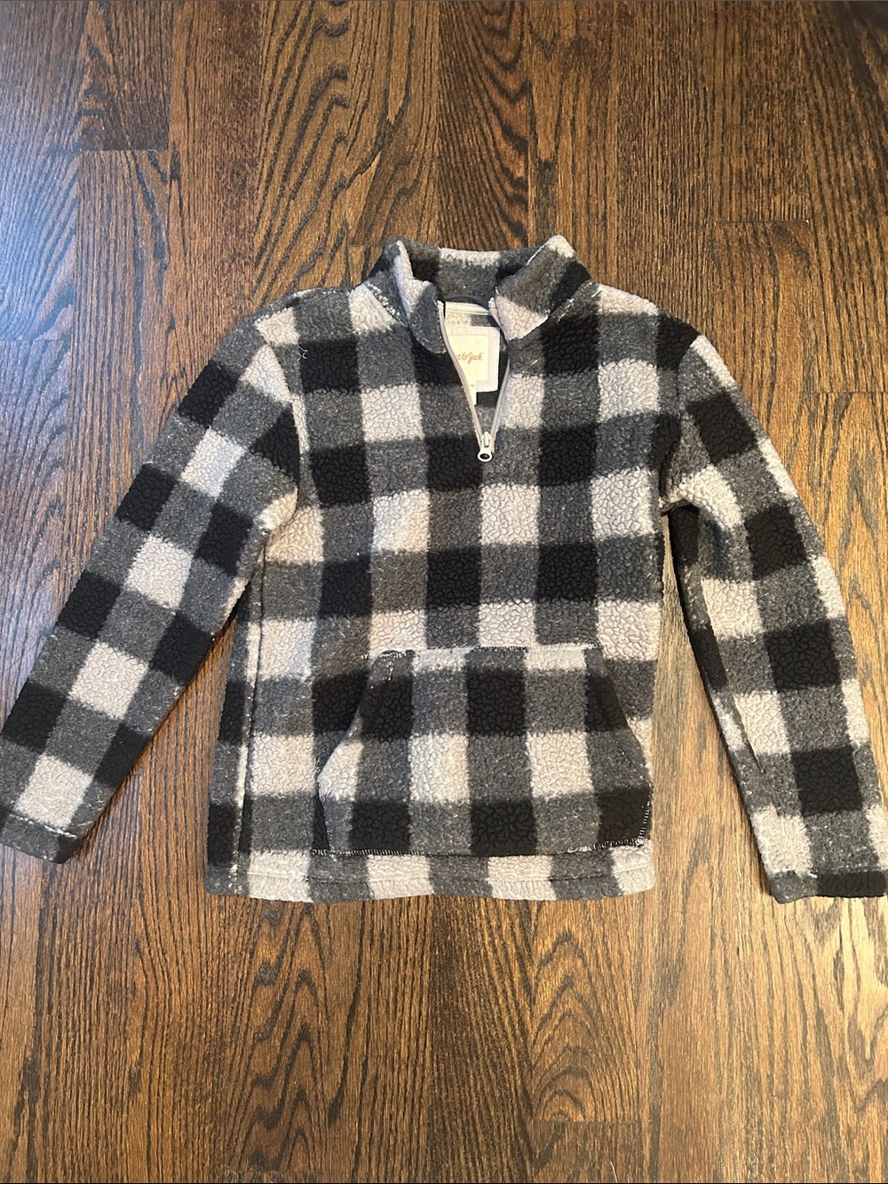 Kid’s Black & Gray Check Fleece Quarter-Zip Pullover Fleece